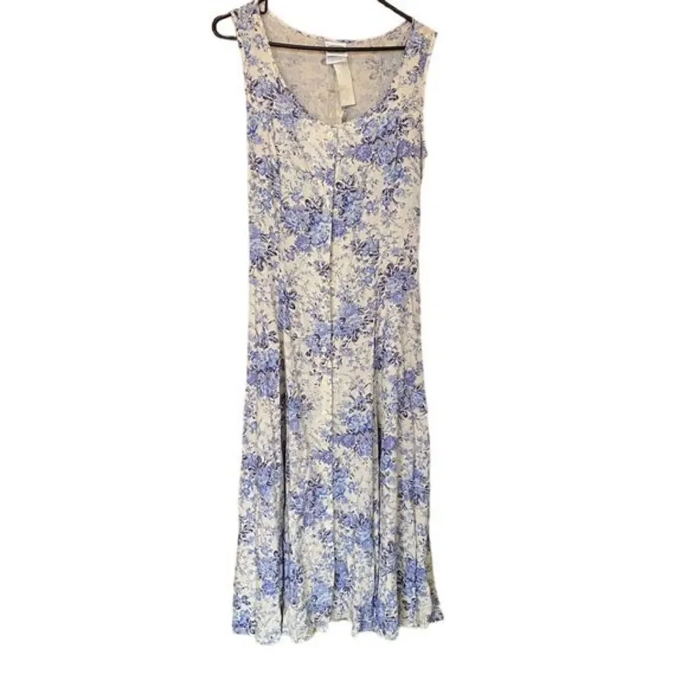 Laura Ashley Women's Blue Floral Midi Summer Dress, Spaghetti Strap, Size 4 - Picture 1 of 5